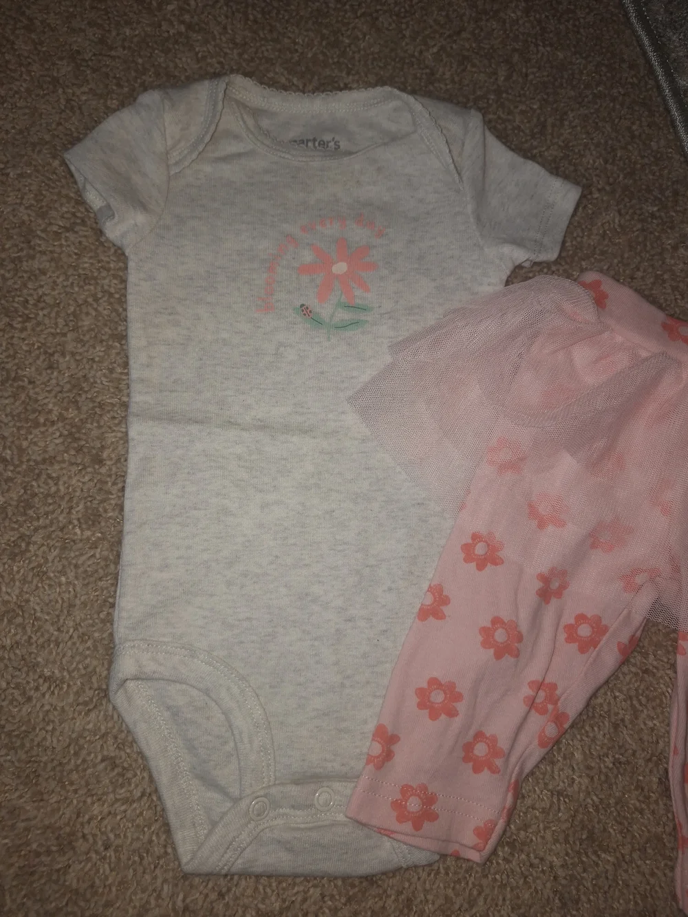 Carter's Pink Floral Tulle Skirt Leggings and Onesie Set